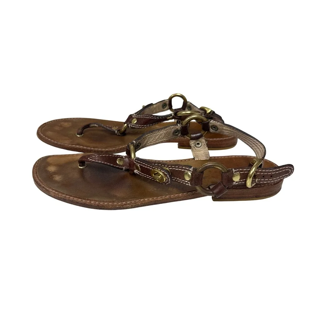 Coach Thong Sandals Women 7.5 Brown Leather Strappy Gladiator Boho Summer Shoes